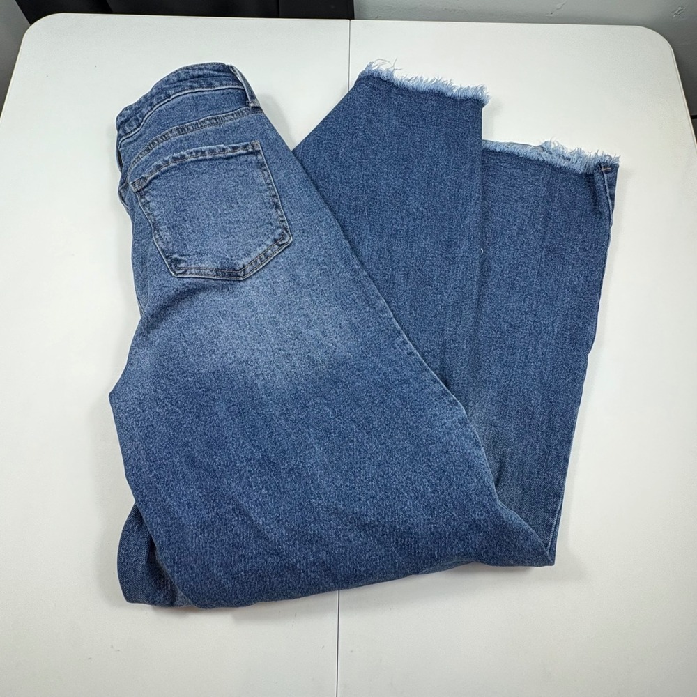 BCBGeneration Womens High Rise Wide Leg Jeans Blue Raw Hem Size 7/28 - Picture 9 of 11